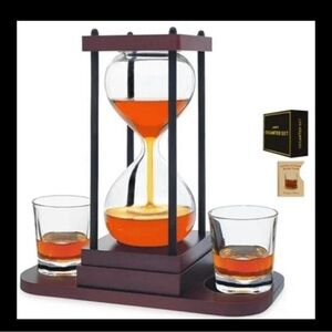 NWT Sand Clock Whiskey Decanter  -5pcs 51oz Whiskey Decanter with Glasses & Tray